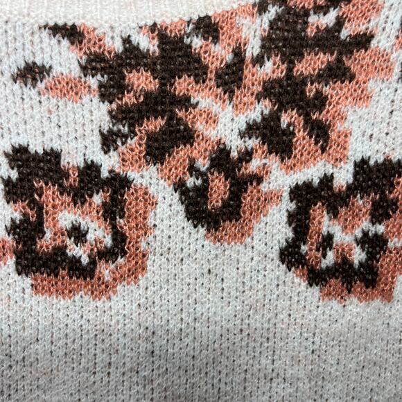 Knox Rose NWT Sweater Cottagecore Floral Blush Pink Oatmeal Casual Acrylic L $30 - Picture 2 of 7